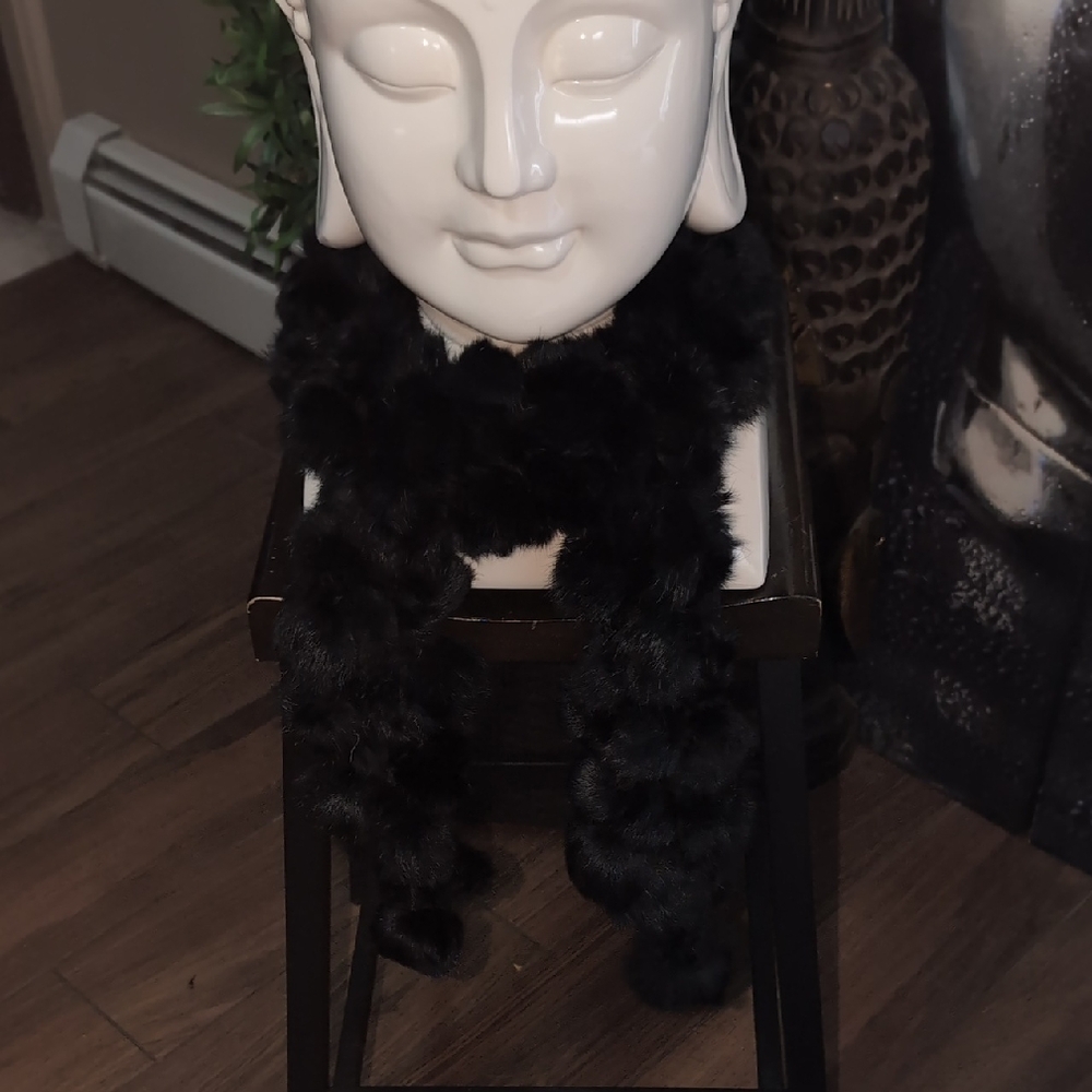 Black Faux Fur Pom Pom Scarf
